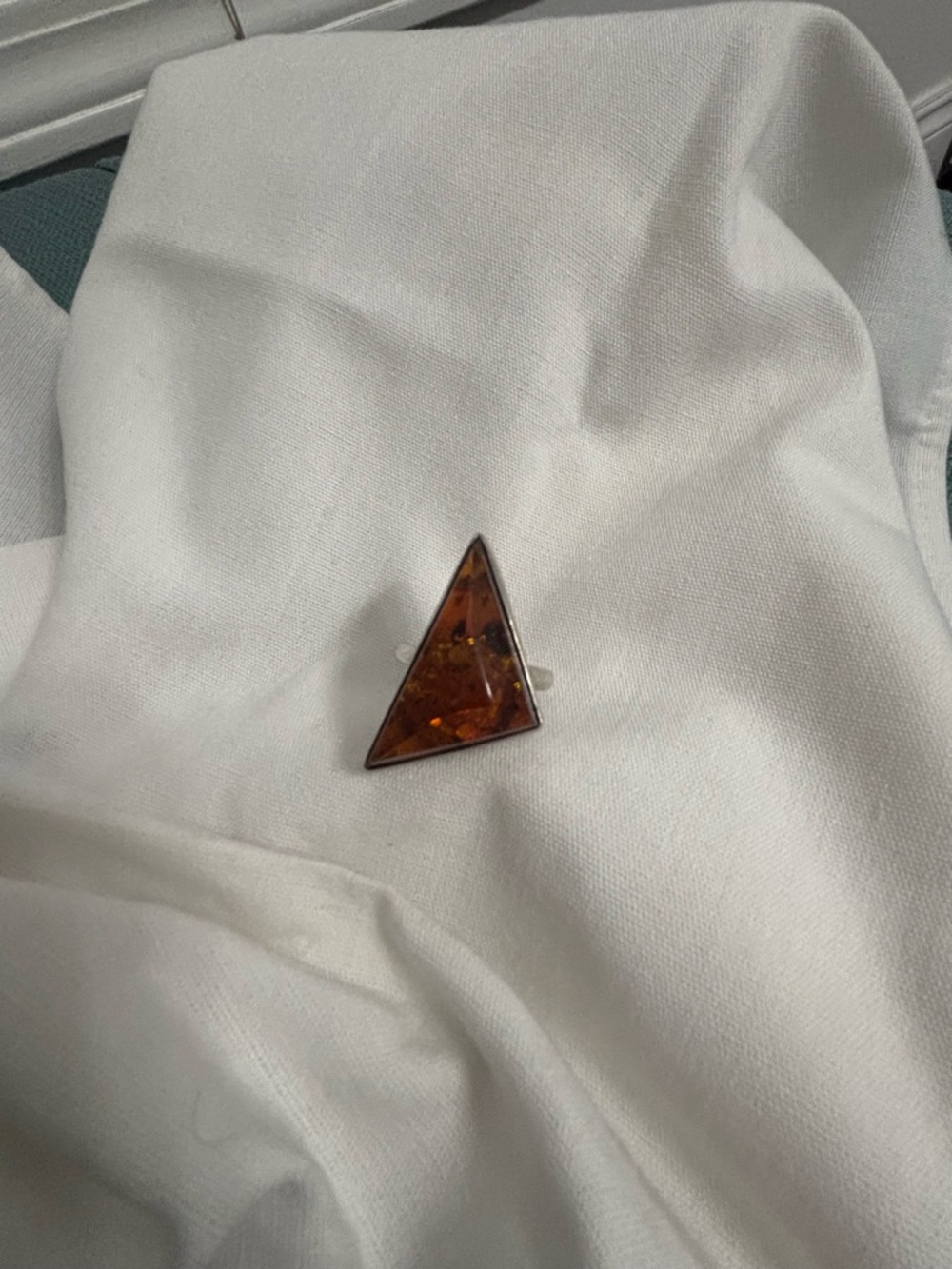 Sterling Silver Triangle Amber Statement Ring - Brown Amber - Picture 4 of 4